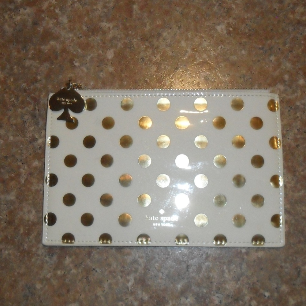 Kate Spade Pouch Gold Polka Dot on Cream Patent